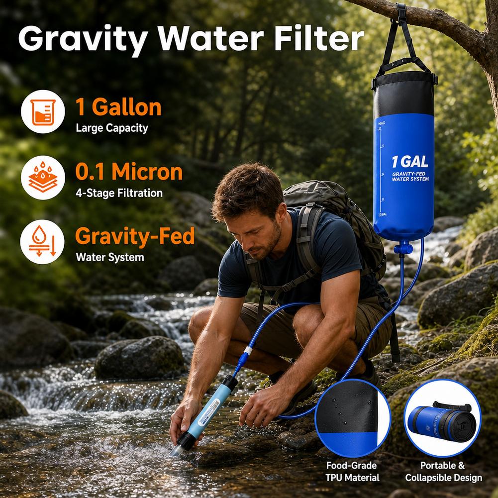 1. مجموعة فلتر مياه بالجاذبية  - مراجعة Outdoor Adventure Backpack وسعره